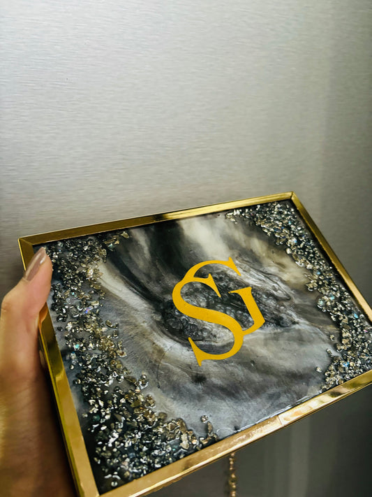 CHARCOAL CHARM CLUTCH WITH INITIALS